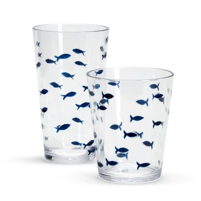 "Water's Edge" Acrylic Blue Fish Drinkware - Two Sizes