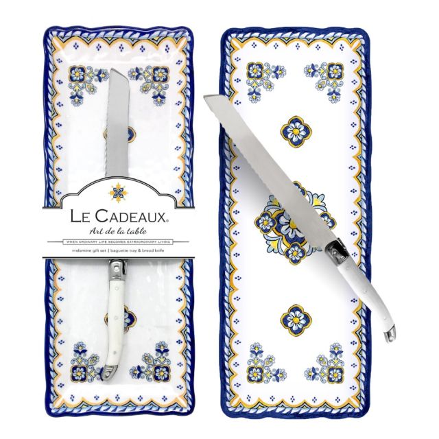 Le Cadeaux - "Sorrento" Baguette Tray with Stainless Steel Serrated Knife Gift Set